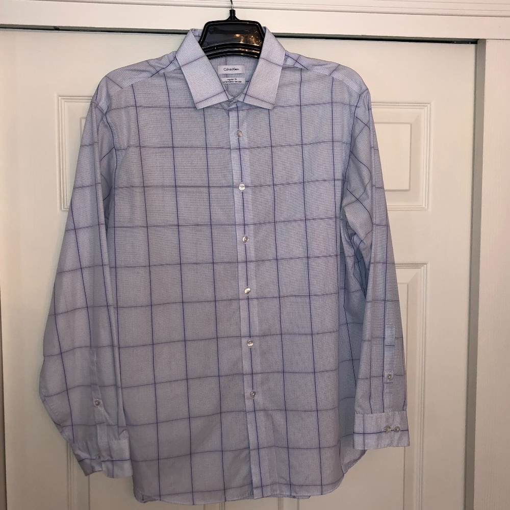 Calvin Klein Purple Windowpane Dress Shirt, 17
